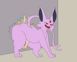 absurd_res ambiguous_gender big_butt bodily_fluids butt butt_smother colored contact_onomatopoeia different_sound_effects duo eeveelution emanata espeon feral flying_sweatdrops fur generation_2_pokemon grinding hi_res kobold nintendo onomatopoeia pokemon pokemon_(species) purple_body purple_fur rubbing_sound_effect size_difference skunkwhoplunks smothering smush sound_effects sushiamazing sweat sweatdrop tapping tapping_out text trapped trapped_in_butt wall_(structure)