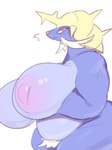 absurd_res anthro areola big_breasts biped blue_body breasts crotch_tuft female frown fur generation_5_pokemon hi_res huge_breasts looking_at_viewer multicolored_body nintendo nipples orange_eyes orange_nose pink_areola pink_nipples pokemon pokemon_(species) pubes samurott side_view simple_background solo solterv tuft white_background white_body white_fur yellow_body