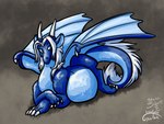 abdominal_bulge blue_body blue_eyes blue_scales countershading dragon female female_pred feral feral_pred gyrotech hair larger_pred membrane_(anatomy) membranous_wings mythological_creature mythological_scalie mythology neck_bulge quadruped scales scalie silent_e vore white_hair wings