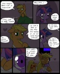 2013 applejack_(mlp) bandage bedding blanket blonde_hair bodily_fluids clothed clothing comic cutie_mark dialogue digital_media_(artwork) duo earth_pony english_text equid equine female feral freckles friendship_is_magic fur green_eyes hair hasbro heart_symbol horn horse hug mammal mane metal_(artist) multicolored_hair my_little_pony mythological_creature mythological_equine mythology night orange_body orange_fur pillow pony purple_body purple_eyes purple_fur purple_hair speech_bubble tears text twilight_sparkle_(mlp) two_tone_hair unicorn