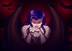 bat claws covered_breasts fangs felid female feral hair humanoid looking_at_viewer mammal mythological_creature mythological_sphinx mythology oracle_sphinx paws purple_hair red_eyes solo teeth tiana_(oracle_sphinx) vampire vampirism