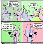 1:1 ac_stuart ambiguous_gender asking asking_another asking_for_status awoo_(ac_stuart) bad_mood base_two_layout black_nose bold_text canid canine canis comic dialogue duo english_text excited exclamation_point fangs feral four_frame_grid four_frame_image fur green_background grid_layout interjection kevin_(ac_stuart) male_(lore) mammal noob_the_loser open_mouth open_smile pink_background pink_body pink_fur pink_wolf_(ac_stuart) question question_mark regular_grid_layout simple_background smile sparkles speech_bubble talking_to_another teeth text text_emphasis two_row_layout underline url wolf yes-no_question