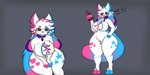 2:1 absurd_res anthro big_breasts breasts canid canine canis chest_tuft crystal_sprinkles curvy_figure domestic_cat domestic_dog featureless_breasts featureless_crotch felid feline felis female fur hi_res hybrid mammal nonbinary_(lore) solo standing the_kittydog_story thick_thighs tuft white_body white_fur wide_hips xionthedog