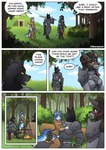 absurd_res anthro armor black_body black_fur blizzard_entertainment blue_body blue_fur brown_clothing camp campfire canid canine canis cauldron clothing comic cuddling detailed_background dialogue domestic_dog dungeon english_text fantasy female fire forest forest_background freya_(grishmark) fur grey_body grey_fur group hand_on_butt hi_res horn husky magic_user male mammal melee_weapon nature nature_background nordic_sled_dog osrena_darkmane plant red_eyes shrub speech_bubble spitz staff sword tent text thecumrat tree trio warcraft warrior weapon weapon_on_shoulder werecanid werecreature white_body white_fur worgen yellow_eyes