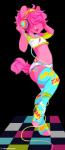 2016 alpha_channel alternative_fashion anthro clothed clothing colorful_theme cyberpop dance_floor digital_media_(artwork) electronics equid equine fan_character femboy fur hair hasbro headphones horse j-fashion legwear male mammal messy_hair my_little_pony navel open_mouth pink_body pink_fur pink_hair pixel_(artwork) pony simple_background solo sparklefur tempo_(chocoteenie) thigh_highs transparent_background zamzi