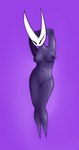 absurd_res anthro breasts female fingers hi_res hollow_knight horn hornet_(hollow_knight) medium_breasts morfkey purple_background purple_body simple_background solo team_cherry thick_thighs