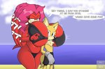 anthro archie_comics beach big_breasts bikini breasts canid canine canis clothing duo echidna english_text female hi_res huge_breasts interspecies lien-da male male/female mammal mklancer00 monotreme seaside sega sonic_the_hedgehog_(archie) sonic_the_hedgehog_(comics) sonic_the_hedgehog_(series) swimwear text two-piece_swimsuit wolf