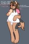 2:3 absurd_res anthro barking blush bulge canid canine canis clothing domestic_dog english_text gynomorph hi_res horn intersex mammal mid_transformation peach_pubby solo text transformation underwear