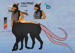 2_tails 6_legs axe black_body black_fur cabberjak calypso_(basian) dorsal_fin female fin fur hi_res melee_weapon model_sheet multi_tail orange_body orange_fur rat_tail solo tail taur weapon yeen_shield