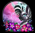 absurd_res alpha_channel antlers digital_media_(artwork) electricity electricity_manipulation elemental_manipulation equid equine female feral flower hair hasbro headshot_portrait hi_res horn lightning looking_at_viewer mammal my_little_pony o0aquadragon0o plant portrait simple_background smile smirk solo stripes transparent_background tufani_(character) zebra