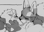 anthro anthro_on_anthro blush bodily_fluids canid canine canis claws duo eyes_closed finger_claws french_kissing generation_4_pokemon goon_(goonie_san) goonie-san greyscale hand_spike interspecies kissing lucario male male/male mammal monochrome nintendo open_mouth pokemon pokemon_(species) pokephilia snout sweat tongue wolf