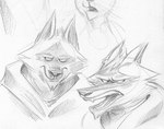 annoyed anthro canid canine canis cheek_tuft clothing death_(puss_in_boots) dreamworks ears_back facial_markings facial_tuft fangs fluffy frown fuzzy greyscale head_markings head_tuft hi_res illusioncanthurtme male mammal markings mask_(marking) monochrome multiple_images narrowed_eyes open_mouth pivoted_ears portrait prick_ears puss_in_boots_(dreamworks) sketch sketch_page solo teeth traditional_media_(artwork) tuft wolf