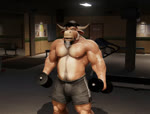 2016 3d_(artwork) 3d_animation animated anthro beard bench biceps black_bottomwear black_clothing black_hair black_shorts body_hair bottomwear bovid bovine braford brown_body brown_fur cattle chest_hair clothed clothing dark_room deltoids digital_media_(artwork) dumbbell exercise facial_hair flexing flexing_bicep fur gym hair happy_trail holding_dumbbell horn long_playtime male mammal musclegut muscular muscular_male nipples no_sound pecs sam_(braford) shorts solo topless treadmill webm weightlifting weights white_hair workout