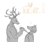 anthro antlers beastars canid canine canis clothing deer duo fur horn larger_male legoshi_(beastars) louis_(beastars) male mammal necktie school_uniform size_difference smaller_male stagor55 suit the_truth uniform wolf