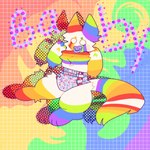 1:1 ageplay ambiguous_gender anthro canid clean_diaper clothed clothing colorful_background colorful_theme diaper fur glitter_(nekozuna) hi_res infantilism mammal multicolored_body multicolored_ears multicolored_fur multicolored_tail nekozuna object_in_mouth pacifier pacifier_in_mouth rainbow_body rainbow_ears rainbow_fur rainbow_tail roleplay solo sparklefur tail unknown_artist wearing_diaper white_eyes