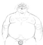 2024 anthro balls bear belly big_belly genitals hi_res kemono male mammal micropenis monochrome moobs nipples overweight overweight_male penis simple_background sketch small_penis solo suishou0602 white_background