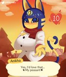 2021 alternate_version_at_source animal_crossing ankha_(animal_crossing) anthro big_breasts blue_eyes blue_eyeshadow blue_hair blush breasts clothed clothing coat curvy_figure detailed_background dialogue dialogue_box digital_media_(artwork) domestic_cat dress dusk english_text eyelashes eyeshadow felid feline felis female fur gammainks gesture hair hand_on_breast happy header header_box heart_eyes heart_symbol hi_res huge_breasts looking_at_viewer love makeup mammal nintendo number numbered_heart offering_hand outside plant red_clothing red_dress red_scarf romantic romantic_ambiance scarf short_hair signature smile smiling_at_viewer solo standing tail tail_gesture tail_heart talking_to_viewer text text_box topwear tree white_clothing white_coat white_topwear yellow_body yellow_fur