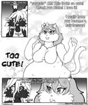 2018 absurd_res accessory anthro belly big_belly blake_sinclair blush bottomwear bow_ribbon clothing comic domestic_cat duo english_text felid feline felis female hair hair_accessory hair_bow hair_ribbon hi_res if_hell_had_a_taste lagomorph leporid mammal marci_hetson monochrome navel_outline obese obese_anthro obese_female open_mouth overweight overweight_anthro overweight_female pants rabbit ribbons scar scissors shirt text topwear viroveteruscy