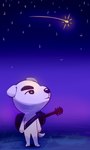 2020 3:5 absurd_res animal_crossing anthro biped canid canine canis digital_media_(artwork) domestic_dog eyebrows flavia-elric grass guitar hi_res k.k._slider looking_up male mammal mouth_closed musical_instrument night nintendo oaws outside plant plucked_string_instrument shooting_star sky solo standing star string_instrument tail thick_eyebrows white_body