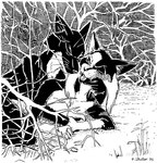 1996 anthro black_and_white black_body black_fur branch breast_grab breasts cheek_tuft claws countershade_neck countershading dinah_(roz_gibson) domestic_cat duo eyes_closed facial_tuft fangs felid feline felis female female_penetrated forest forest_sex from_behind_position fur gulonine hand_on_breast hug inner_ear_fluff interspecies jack_salem looking_at_another lying lying_on_ground male male/female male_penetrating mammal marten monochrome multicolored_body multicolored_fur mustelid musteline nature nude on_ground on_side open_mouth outside penetration penile penile_penetration plant rough_sex sable_(marten) sex sharp_teeth shrub signature snow speet spoon_position teeth tree tuft two_tone_body two_tone_fur whiskers winter