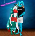 absurd_res anthro athletic blue_body blue_eyes bra clothed clothing digital_drawing_(artwork) digital_media_(artwork) duo female fish fizz_(lol) glowing glowing_markings green_body hi_res holidays hug league_of_legends legends_of_runeterra male male/female marine markings pseudo_hair ray_(fish) red_eyes riot_games sakhtyphlosion slim slim_female slim_male sports_bra sportswear tencent tentacle_hair tentacles underwear valentine's_day yordle zap_sprayfin