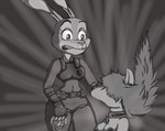 abstract_background anthro armor body_armor breasts canid canine clothed clothing collar cuff_(restraint) disney duo european_rabbit female fennec_fox forced_nudity_collar fox handcuffs hi_res judy_hopps lagomorph leporid lock magic mammal metal_cuffs mlinkina naked_penny nipples nude oryctolagus penny_fenmore police police_officer police_uniform rabbit restraints story story_in_description thick_thighs true_fox uniform zootopia