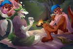 anthro art-artist-kat blush clothed clothing duo fellatio genitals hi_res male male/male mammal mustelid open_mouth oral otter outside partially_clothed pawpads penile penis sergal sex sitting strip_poker thought_bubble