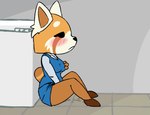 aggretsuko ailurid animated anthro blush bodily_fluids clothed clothed_masturbation clothing demagabarega female fingering fingering_self fondling genital_fluids mammal masturbation red_panda retsuko sad sanrio self_fondle short_playtime solo steam steaming steaming_pussy tail vaginal_fluids