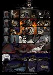 absurd_res anthro black_body black_fur black_hair black_nose blood bodily_fluids bounty_hunter bounty_hunter_(darkest_dungeon) canid canine comic darkest_dungeon fan_character fan_comic female female_human fire fur hair hi_res hooded_lay human male mammal moon mythological_canine mythological_creature mythology night teeth were werecanid werecanine werewolf yellow_eyes