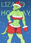 absurd_res anthro bluebirdoasis breasts christmas cleavage clothed clothing female hi_res holidays lizard merry_christmas navel reptile scalie solo tail veronica_(bluebirdoasis)