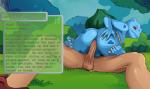 2016 anal anal_penetration anthro anthro_penetrated anthrofied anus backsack balls biped blue_spots bulbasaur claws clothing cowgirl_position description detailed_background digital_media_(artwork) dinosaur duo english_text erection faceless_character faceless_human faceless_male forest from_front_position generation_1_pokemon genitals grass green_body green_skin header header_box hi_res human human_on_anthro human_penetrating human_penetrating_anthro id_number information information_box information_section interspecies looking_back lying male male/male male_on_anthro male_on_bottom male_on_human male_on_top male_penetrated male_penetrating male_penetrating_male mammal nature nearphotison nintendo nude number on_bottom on_top outside penetration penile penis plant pokedex_entry pokedex_number pokemon pokemon_(species) pokemorph pokephilia prehistoric_species profanity red_eyes reptile scalie sex shrub size_difference sky smile species_description species_name spots tanned_skin text text_box toe_claws trainer tree