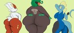 absurd_res anthro big_breasts big_butt breasts butt butt_focus butt_size_difference cinderace curvy_figure embarrassed female generation_8_pokemon group hand_on_hip haplorhine hi_res huge_butt huge_thighs inteleon lagomorph lineup looking_at_viewer looking_back mammal nintendo nude overweight overweight_anthro plantedpot pokemon pokemon_(species) presenting presenting_hindquarters primate proud rear_view reptile rillaboom scalie simple_background slightly_chubby slightly_chubby_anthro tan_background thick_thighs voluptuous wide_hips