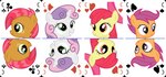 2023 absurd_res accessory apple_bloom_(mlp) babs_seed_(mlp) blue_hair bow_ribbon card clubs_(suit) cutie_mark_crusaders_(mlp) diamonds_(suit) digital_media_(artwork) earth_pony equid equine female feral freckles friendship_is_magic green_eyes grin group hair hair_accessory hair_bow hair_ribbon hasbro headshot_portrait hearts_(suit) hi_res horn horse inkscape_(artwork) knight_of_clubs knight_of_diamonds knight_of_hearts knight_of_spades mammal multicolored_hair my_little_pony mythological_creature mythological_equine mythology orange_body orange_eyes parclytaxel pegasus pink_hair playing_card playing_card_template pony portrait purple_eyes red_hair ribbons scootaloo_(mlp) simple_background smile smiling_at_viewer spades_(suit) suit_symbol sweetie_belle_(mlp) symmetry symmetry_(rotational) tarot tarot_card tarot_nouveau two_tone_hair unicorn white_background white_body wings yellow_body