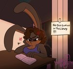 Rating: q
ID: 4214000
Date: 2023-08-04 22:13:34 -0400
Status: active
Score: 23
angry anthro big_breasts big_ears book box breasts brown_body brown_eyebrows brown_eyes brown_fur brown_hair ceiling ceiling_lamp clothing container desk detailed_background doodlebunnyart english_text exclamation_point eyebrows eyelashes female frown frown_eyebrows frustrated fur furniture furrowed_brow grey_body grey_fur hair hand_on_desk hand_on_head hi_res hunie_(doodlebunnyart) lagomorph lamp leaning leaning_on_table leporid library mammal meme paper purple_clothing rabbit reading shirt sign signature sitting solo table tank_top tape text topwear window wood post #4214000