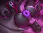 aliradan anthro anus balls big_anus big_balls big_butt black_body bubble_butt butt dragon genitals hair horn huge_anus huge_butt hyper hyper_anus male mythological_creature mythological_scalie mythology nude pillow pillow_grab pink_hair puffy_anus purple_anus scalie solo yumelle