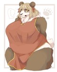 2022 anthro arms_bent asian_clothing bear biped breasts brown_body brown_fur bun_cover chinese_clothing chinese_dress clothed clothed_anthro clothed_female clothing digital_media_(artwork) dress east_asian_clothing ellipsis eyebrow_through_hair eyebrows eyelashes female female_anthro footprint fur galette giant_panda glistening glistening_clothing glistening_dress glistening_eyes glistening_hair hair hi_res japanese_description looking_at_viewer mammal mouth_closed multicolored_body multicolored_clothing multicolored_dress multicolored_fur neck_tuft pawprint pelvic_curtain portrait red_clothing red_dress short_hair signature sleeveless_dress solo speech_bubble standing tail tan_hair three-quarter_portrait three-quarter_view translucent translucent_hair tuft two_tone_body two_tone_clothing two_tone_dress two_tone_fur vertical_ellipsis white_body white_fur white_tail yellow_clothing yellow_dress