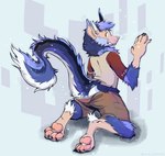 anthro artist_name azeldraws bottomwear brown_bottomwear brown_clothing brown_pants claws clothed clothing dragon ear_growth english_text fangs finger_claws fur fur_growth furred_dragon furred_scalie geometric_background growth hands_to_paws hi_res horn human kneeling long_tail looking_back male mammal mid_transformation mythological_creature mythological_scalie mythology onomatopoeia orange_eyes pants pawpads pink_pawpads red_clothing red_shirt red_topwear scalie shirt simple_background snout snout_growth solo sound_effects species_transformation tail tail_growth teeth text toe_claws topwear transformation worried