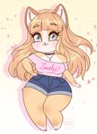 2019 anthro blue_bottomwear blue_clothing blue_pants bottomwear canid canine canis chibi choker clothed clothing domestic_dog eyelashes female front_view glistening glistening_eyes grey_eyes hair hi_res jewelry long_hair looking_at_viewer mammal necklace orange_body orange_hair pants pink_clothing pink_topwear solo tiggybloom topwear white_body wide_hips