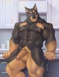 2020 5_fingers abs adios anthro balls beauceron biceps big_balls big_muscles big_penis black_body black_claws black_fur black_nose brown_body brown_fur brown_penis canid canine canis claws crotch_tuft domestic_dog fingers foreskin fur genitals glans half-erect herding_dog hi_res humanoid_genitalia humanoid_penis looking_at_viewer male mammal multicolored_body multicolored_fur muscular muscular_anthro muscular_male navel nipples nude partially_retracted_foreskin pastoral_dog pecs penis pink_glans pink_nipples quads red_eyes solo tuft two_tone_body two_tone_fur vein veiny_penis