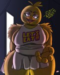 2024 animatronic anthro apron apron_only arm_tuft avian beak big_breasts bird breasts chica_(fnaf) chicken cleaver_(knife) clothing cutlery dialogue digital_media_(artwork) drow462 duo english_text feather_hair feathers female fingers first_person_view five_nights_at_freddy's galliform gallus_(genus) glowing glowing_eyes hi_res kitchen_knife kitchen_utensils knife machine mommy_kink offering_hand orange_beak phasianid pseudo_hair purple_eyes rim_lighting robot scottgames sharp_teeth shoulder_tuft talking_to_viewer teeth text text_on_clothing text_on_topwear thick_thighs tools toothed_beak topwear tuft yellow_body yellow_feathers