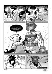 2023 5_toes abs absurd_res anthro bandeau belt belt_collar biceps big_breasts bottomwear breasts canid canine canis cleavage clothed clothing comic dialogue dobermann dog_knight_rpg domestic_dog dragon_ball_z_abridged duo english_text face_grab feet female frown hair hi_res holding_object holding_weapon humanoid jojo's_bizarre_adventure larger_female looking_at_another male mammal meme midriff monochrome monster monstrous_humanoid muscular muscular_female navel pants pecs pecs_with_breasts pinscher rory_(ceehaz) scared serratus sharp_teeth short_hair signature size_difference speech_bubble standing teeth text to_be_continued_meme toes topwear torn_clothing weapon za1f0n za1f0n_(sona)