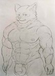 5_fingers absurd_res anthro balls big_biceps big_muscles big_pecs big_penis blush bodily_fluids bulge canid canine canis clothed clothing fingers genitals hi_res ichinoseura male mammal muscular muscular_anthro muscular_male muscular_thighs nipples nude pecs penile penis pubes smile smiling_at_viewer solo sweat thick_thighs traditional_media_(artwork) underwear wolf