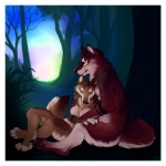 1:1 4_toes anthro biped black_nose border breasts brown_body brown_fur canid canine canis casual_nudity claws demicoeur digital_media_(artwork) digitigrade duo eyes_closed feet female finger_claws fur hand_on_leg hand_on_thigh hug male male/female mammal neck_tuft nude outside plant rarakie_(character) red_body red_fur romantic romantic_ambiance romantic_couple tail toe_claws toes tree tuft white_body white_border white_fur wolf yellow_eyes