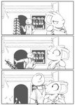 anon anthro backpack black_and_white clothing comic duo female generation_1_pokemon hat headgear headwear hi_res human male mammal monochrome nidoqueen nintendo pokemon pokemon_(species) queenie_(shoutingisfun) shoutingisfun smile store