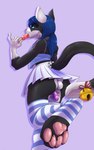 absurd_res anthro balls chastity_cage chastity_device domestic_cat felid feline felis femboy genitals goallonely hi_res maho-gato male mammal pawpads paws penis