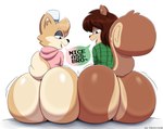 2024 absurd_res anthro ass_to_ass big_butt bottomless bros_being_bros bubble_butt butt butt_focus canid canine canis clothed clothing dialogue domestic_dog duo english_text herding_dog hi_res huge_butt looking_at_another's_butt male male/male mammal maxxi_(character) open_mouth pastoral_dog praising rodent sciurid sitting smile speech_bubble stax_(ultrastax) talking_to_another teapot_(body_type) text tree_squirrel ultrastax welsh_corgi