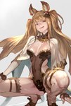 2016 5_fingers animal_humanoid biped birthmark blonde_hair breasts canid canid_humanoid canine canine_humanoid clothed clothing crouching cygames digital_media_(artwork) erune female fingers footwear fox_humanoid granblue_fantasy hair hi_res high_heels human humanoid lalalalack licking licking_lips long_hair long_pigtails looking_at_viewer mammal mammal_humanoid markings metera_(granblue_fantasy) presenting shoes simple_background skimpy solo spread_legs spreading tongue white_background