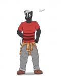 4:5 absurd_res anthro biped bottomwear character_name clothed clothing footwear fully_clothed fuze hi_res male mammal mephitid pants shirt shoes skunk solo standing t-shirt texnatsu topwear xavier_(texnatsu)