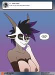 2016 antelope anthro areola ask_blog bovid breasts conditional_dnp dialogue dialogue_box digital_media_(artwork) dipstick_ears ear_markings english_text female grazing_antelope horn humor kadath looking_at_viewer mammal multicolored_ears nipple_piercing nipples olivia_(kadath) oryx patreon patreon_logo piercing portrait signature solo speech_bubble text tumblr url user_avatar