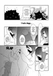 anthro canid canine clothing comic dialogue english_text felid female fur greyscale hair hair_over_eye hi_res human kemono lila_(kashiwagi_aki) male mammal monochrome one_eye_obstructed rolf saitou_(yakantuzura) text translated yakantuzura zinovy